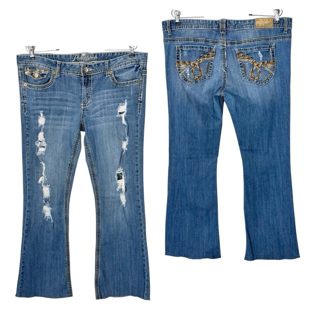 Premiere Crop Bootcut Jeans 13/14 Distressed Raw HemT Embroidered